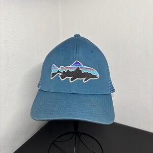 Patagonia Fitz Roy‎ Trout Trucker Hat Limited Edition Mesh Snapback Blue Logo